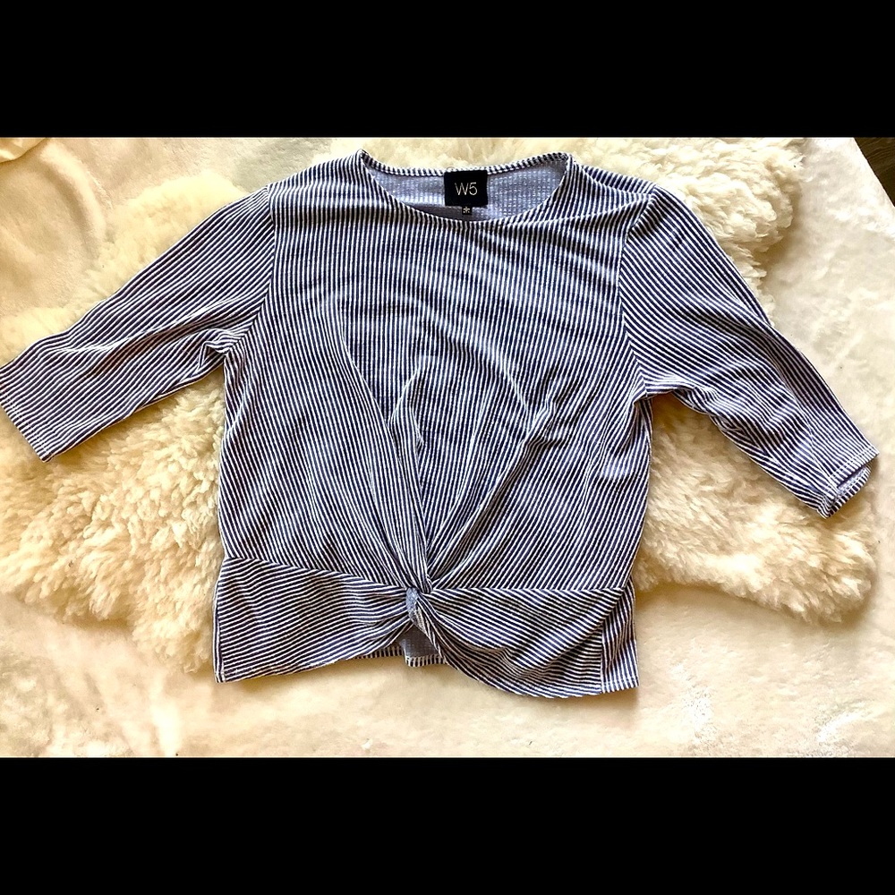 Blue and White Striped Knotted Top